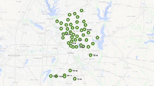Zip code map of Dallas